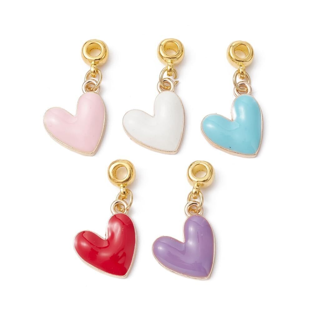 7273 50Pcs Alloy Enamel Heart Charms Love Heart European Large Hole Dangle
